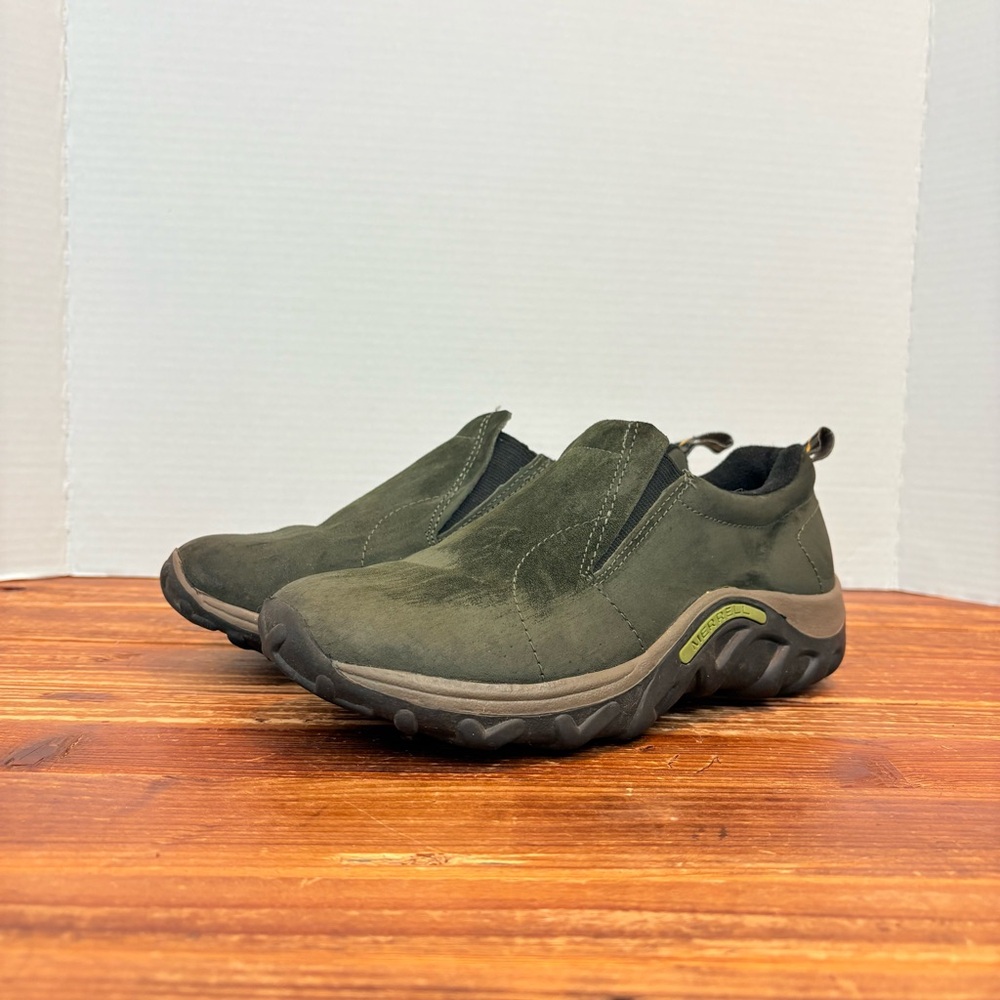 Merrell Jungle Moc Slip-On Green Suede Shoes Kids Youth Boys Size 3.5M hiking